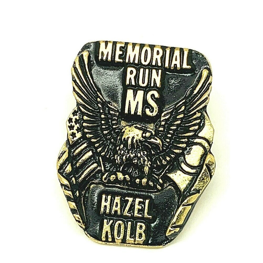 Memorial Run MS Hazel Kolb Gold Eagle Motorcycle Rally Vintage Hat Vest Pin